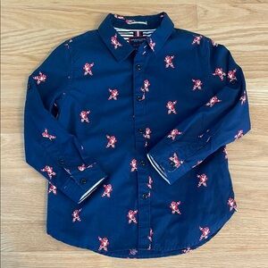Santa Holiday Christmas Boys Handsome Button Down Collared Shirt, size 4